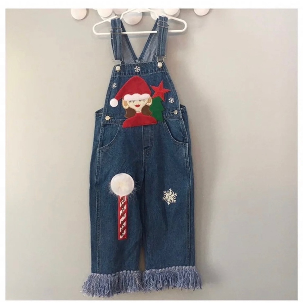 GREGGY GIRL 4T Christmas Elf Boutique Embellished Jean Overalls